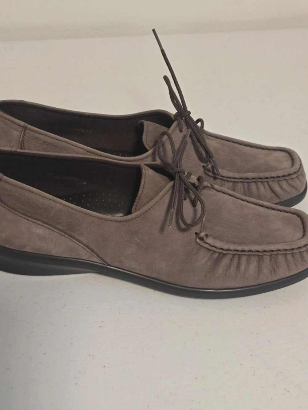 SAS Comfort Moccasin Brown Suede Lace Up Square Toe Women's 8.5M